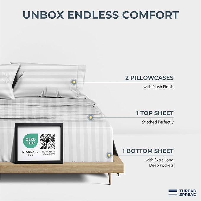 THREAD SPREAD 100% Egyptian Cotton Sheets Queen Size - Image 3