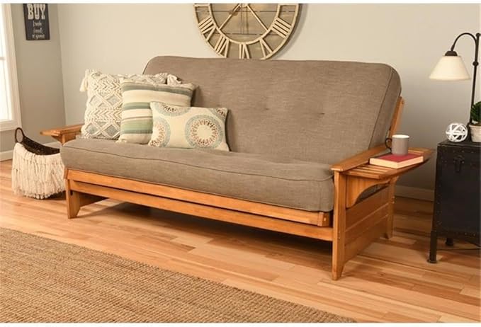 BOWERY HILL Full-Size Linen Fabric Futon in Stone Gray-Frame Not Included - Image 2