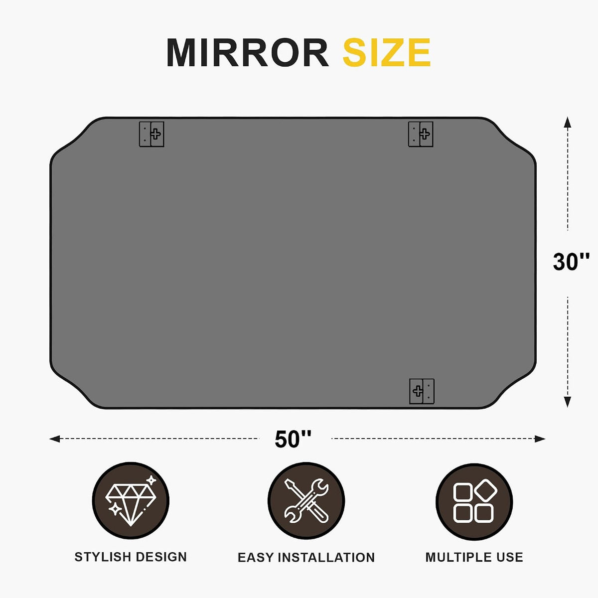 vanity bathroom mirror for over sink, 50"x30", black shown in use