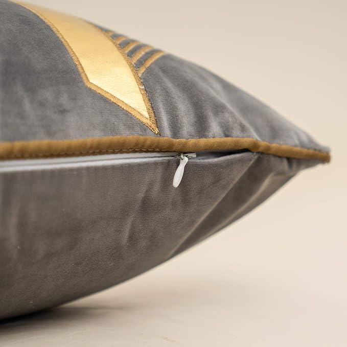 Alerfa 20 x 20 Inches Gray Geometric Gold Leather Striped Cushion Cases - Image 6