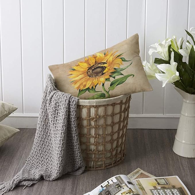 TKS MITLAN Sunflower Decorative Pillow Covers Yellow Flower Green Leaves - Image 6