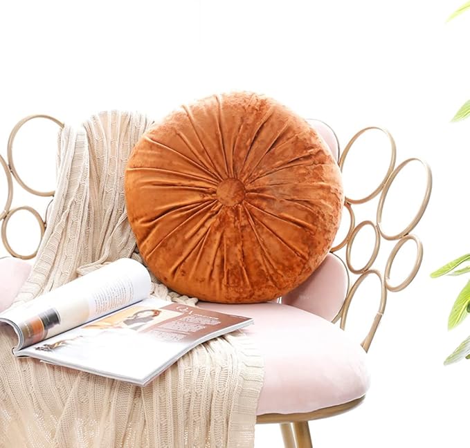 S_SSOY Round Throw Pillow for Couch Pumpkin Velvet Decorative Small Floor - Image 2