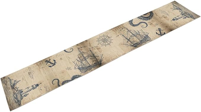 Ocean Nautical Table Runner, Sailboat Compass Hand Painted Navigation Vintage - Image 7