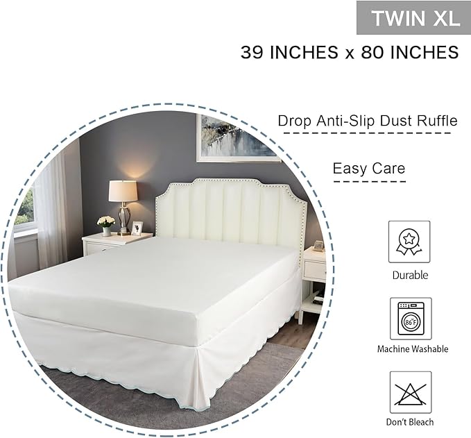HIG Off-White Chic Twin XL Bed Skirt - Image 2