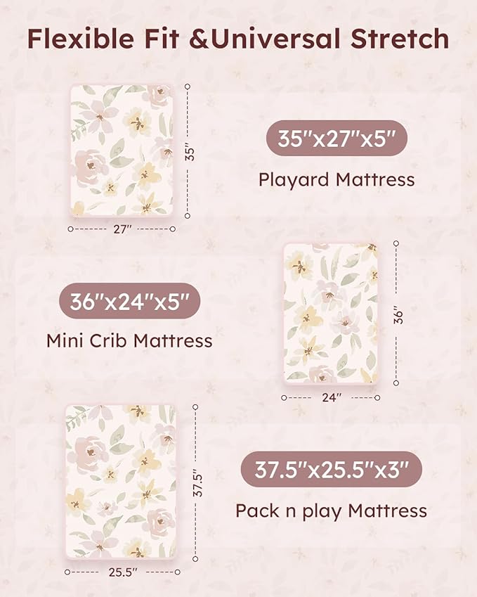Pack and Play Sheets Fitted 3 Pack, Mini Crib Sheets - Image 3