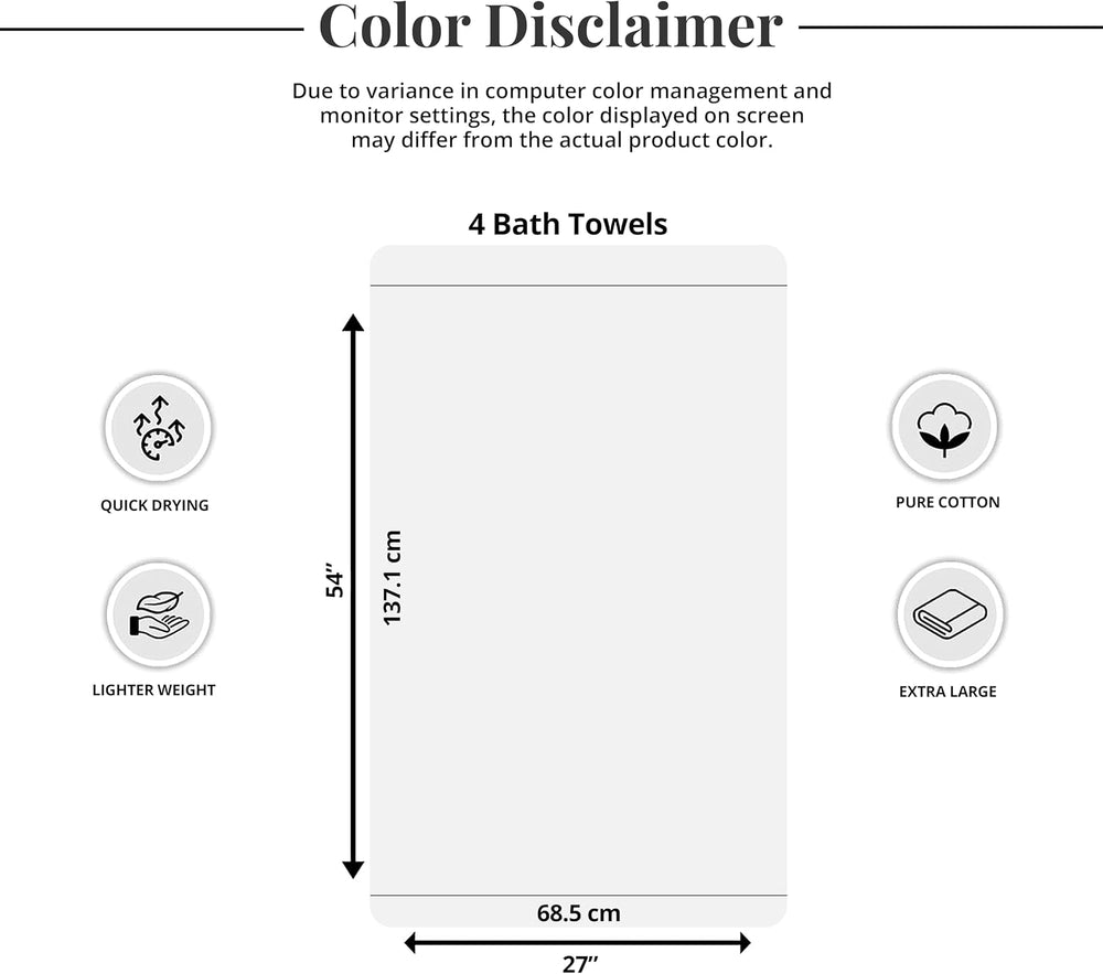 Tens Towels 4 Piece Bath Towels 27x54 Inches, Dark Grey