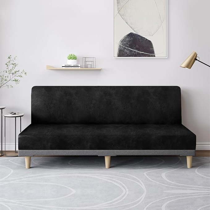 molasofa Leather Like Stretch Futon Slipcover Armless Futon Bed Sofa Cover - Image 3