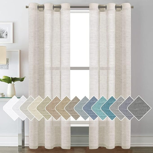 H.VERSAILTEX Linen Curtains Nickel Grommet Natural Linen Semi-Sheer Curtains 2 by HVERSAILTEX