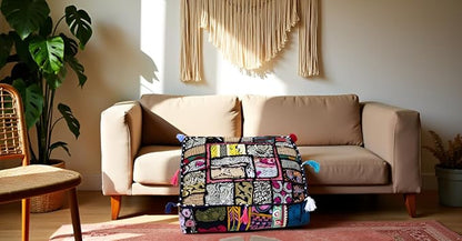 CRAFT KALA Indian Square Patchwork Traditional Pouf Cover Indian Living Room - Image 2