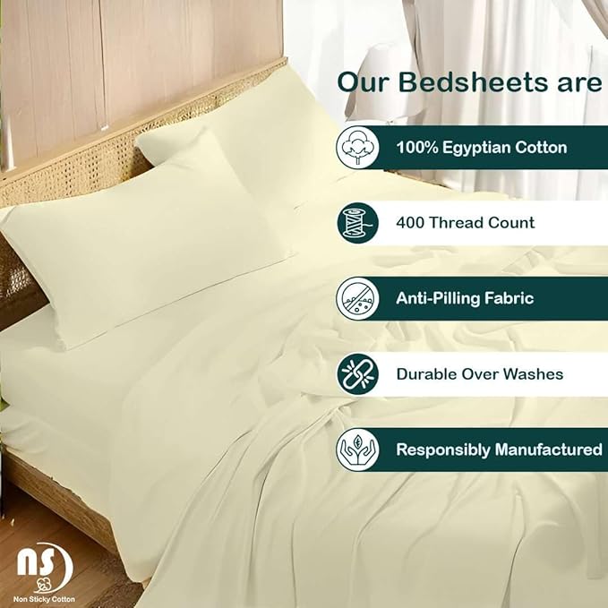 NON Sticky cotton Queen Size Sleeper Sofa Sheets, 4 Piece Egyptian Cotton Bed - Image 2