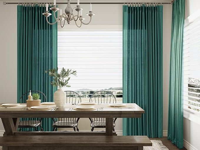 Dark Green Pinch Pleated Linen Curtains 96 Inch Length 2 Panels - Image 6