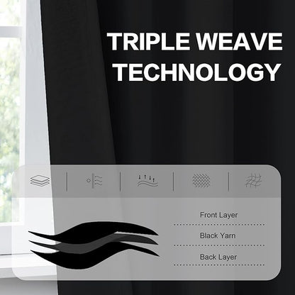 DUALIFE 2 Pcs Blackout Extra Long Black Curtains/Drapes 132 Inch Length - Image 4