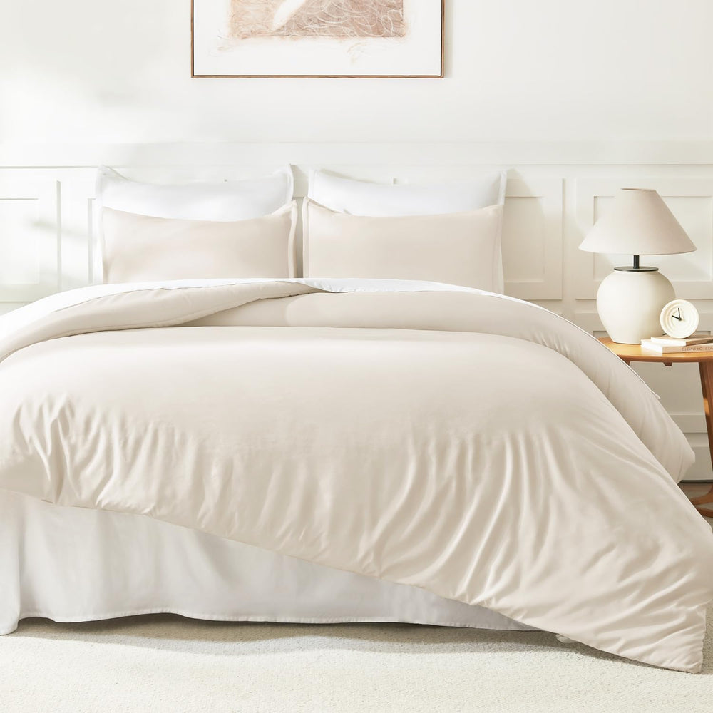 Litanika King Comforter Set Beige, 3 Pieces Lightweight Solid Bed Set