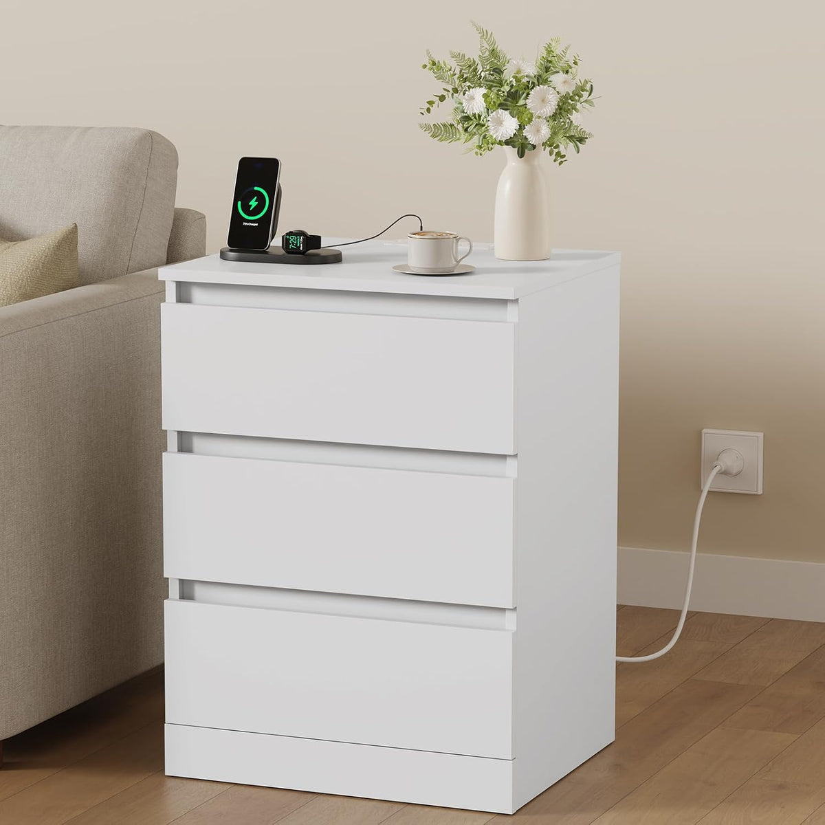 nightstands set of 2 with charging station and, front angle view