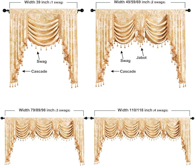 ELKCA Golden Jacquard Swag Waterfall Valance - Image 6