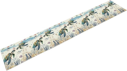 Watercolor Sea Turtle Table Runner Teal Blue Ocean Funmy Animal Octopus - Image 7