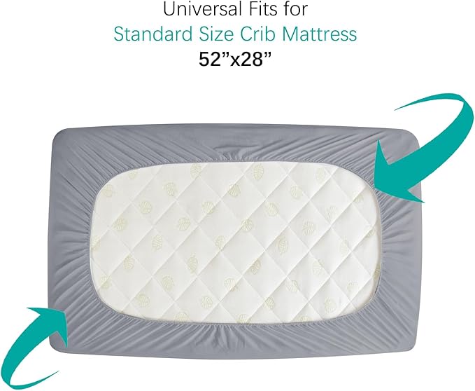 Crib Mattress Protector Waterproof Crib Sheets Fitted 2 Pack Gray Quilted - Image 2
