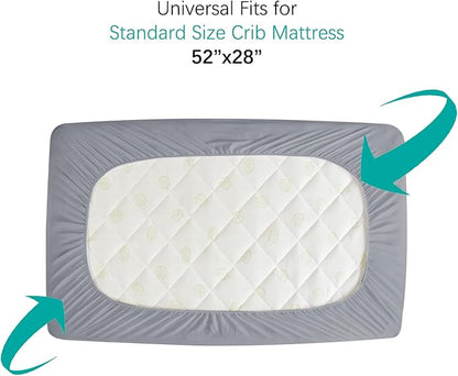 Crib Mattress Protector Waterproof Crib Sheets Fitted 2 Pack Gray Quilted - Image 2