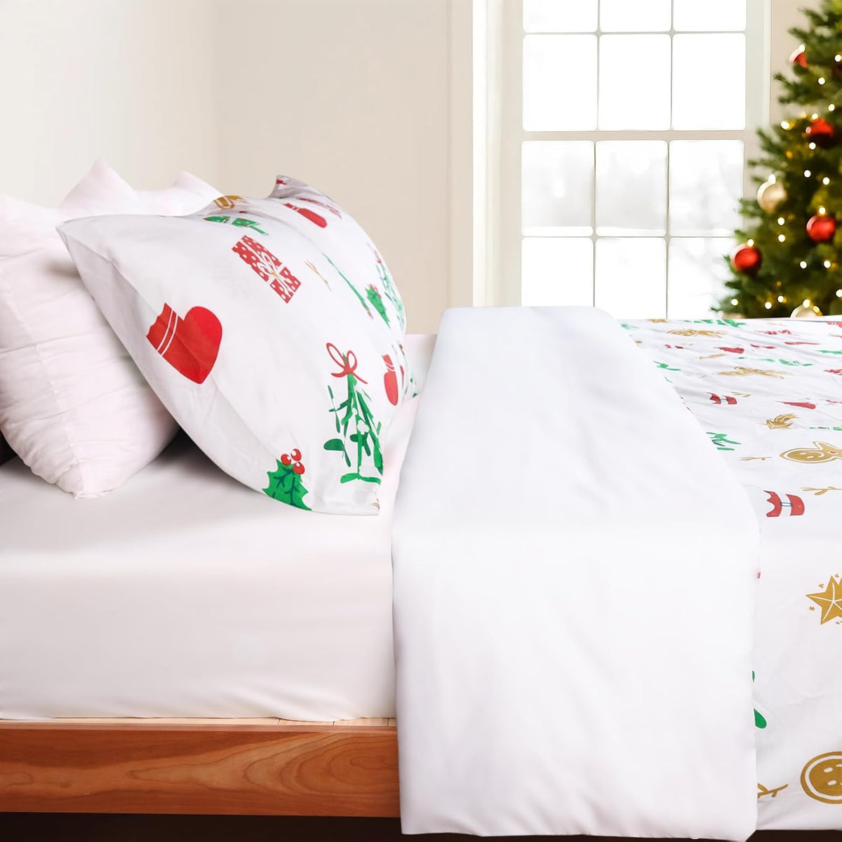 hitime 100% polyester printed christmas duvet cover set, side view