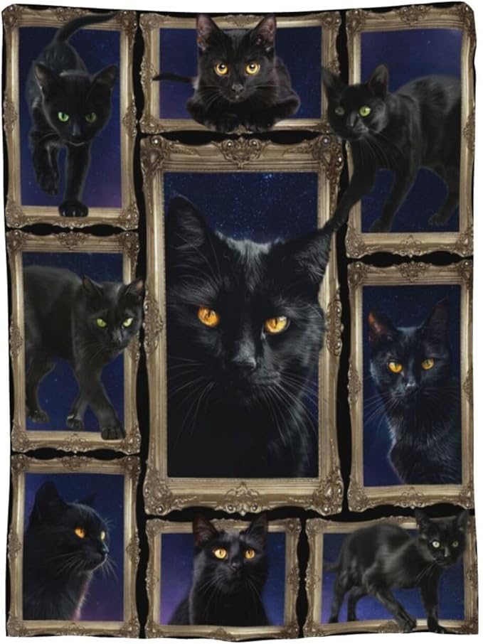 Black Cat Blanket Cats Throw Blanket Flannel Stuff Merch Cozy Decor Fleece - Image 9