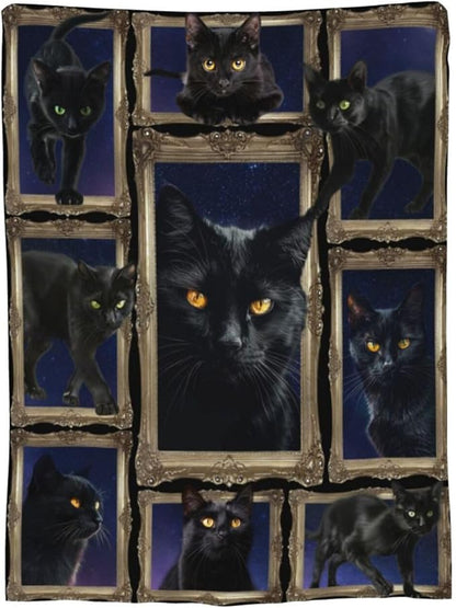 Black Cat Blanket Cats Throw Blanket Flannel Stuff Merch Cozy Decor Fleece - Image 9