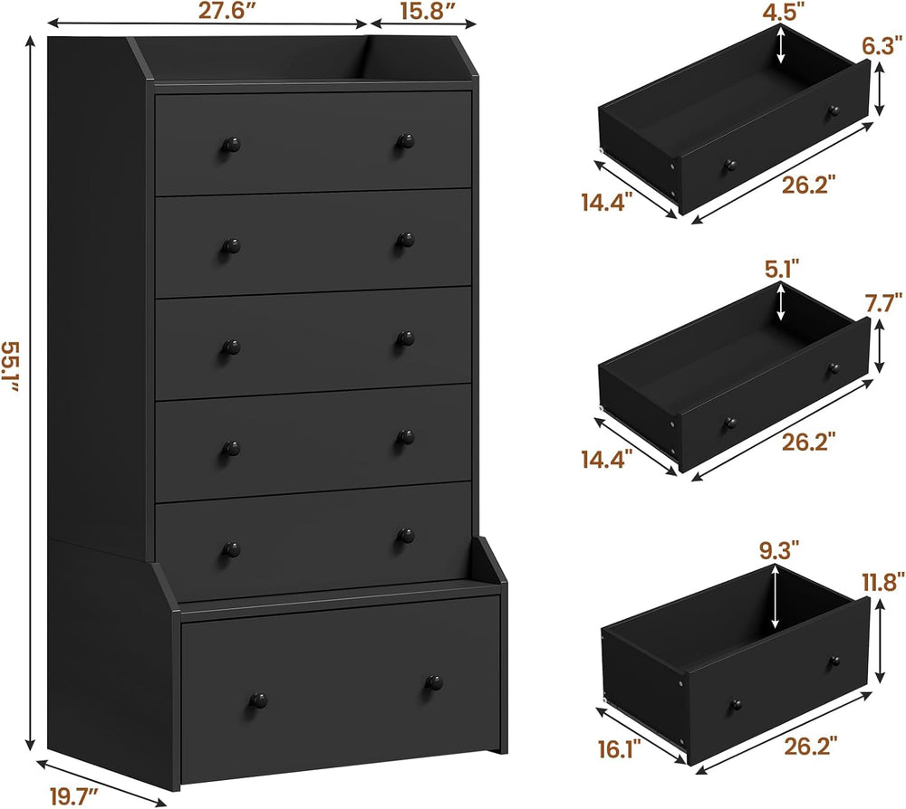 ADORNEVE 6 Drawer Tall Black Dresser for Bedroom