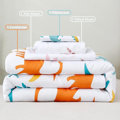 PERFEMET 4 Pieces Toddler Bedding Set Cartoon Dinosaur Print Comforter Sheet Set - Image 7