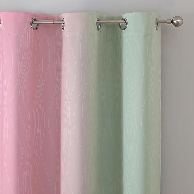 Estelar Textiler Sage Green and Pink Room Darkening Blackout Curtains 84 Inch - Image 4
