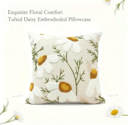 18x18 Embroidered Throw Pillow Cover – White Daisy Cotton Decorative Cushion - Image 5