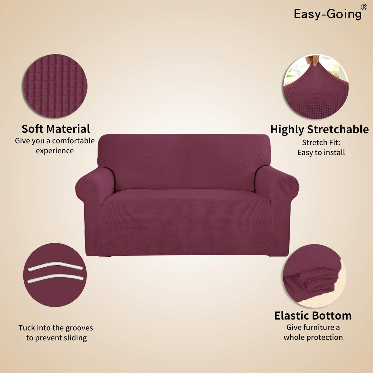 easy-going stretch oversized sofa couch slipcover washable ash, close-up detail