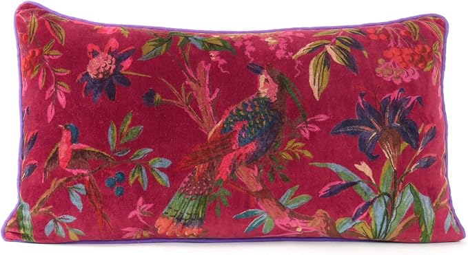 Eyes of India Velvet Floral Flower Bird Throw Pillow Sofa Cushion Cover Case by EyesofIndia