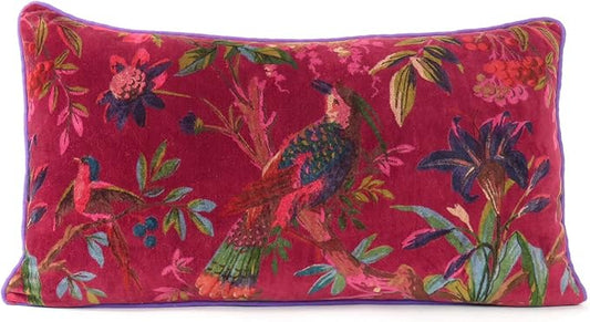 Eyes of India Velvet Floral Flower Bird Throw Pillow Sofa Cushion Cover Case by EyesofIndia