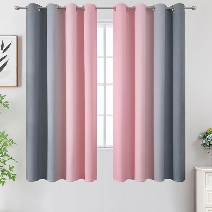 Estelar Textiler Ombre Gray and Pink Blackout Curtains 63 Inch Length 2 Panels - Image 2