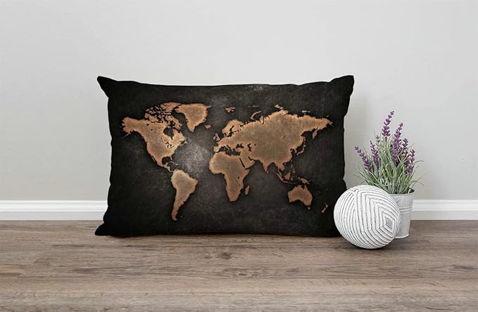 Solekla Pillow Covers Vintage Map on Black Background 12" x 20" Lumbar Pillow - Image 4