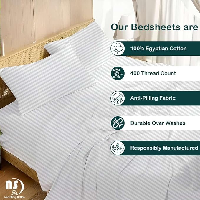 NON Sticky cotton Twin Size Sleeper Sofa Sheets, 4 Piece Egyptian Cotton Bed - Image 2