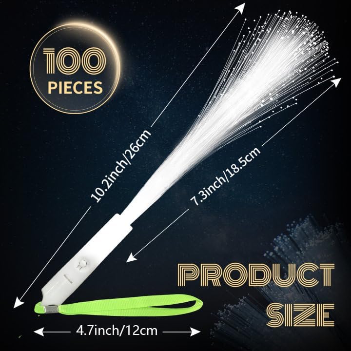 SHQDD 100 PCS White Fiber Optic Wands, LED Fiber Wands, Wedding Party Supplies, Glow Fiber Wands Sticks, Flashing LED Wands, Fiber Optic Light Wand Stick for Glow Party, Bar Dj, Halloween and New Year
