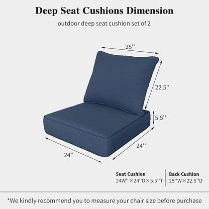 Outdoor 24x24 Inch Deep Seat Patio Cushion Set Outdoor Chair Cushions - Image 3