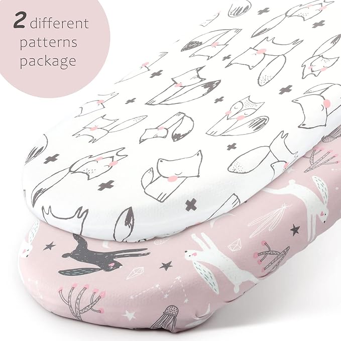 GRSSDER Stretchy Ultra Soft Fitted Bassinet Sheet Set 2 Pack, Universal Fit - Image 2