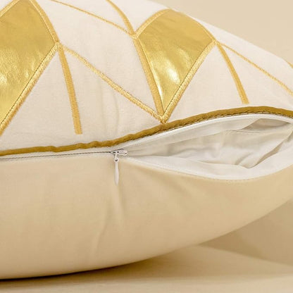 Avigers 20 x 20 Inches White Gold Leather Striped Cushion Case Luxury European - Image 5