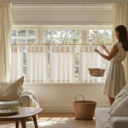 jinchan Linen Pinch Pleated Kitchen Curtains 24 Inch 2 Panels Natural Linen - Image 3