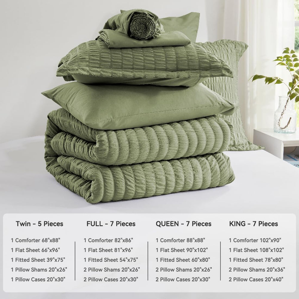Full Size Comforter Sets 7 Piece, Olive Green Bed in a Bag Full Bedding Set