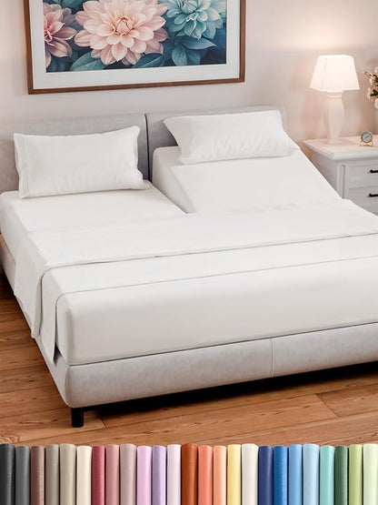 Split Head King Sheet Set – 4 Piece Flex Split Top King Sheets by CGKUnlimited
