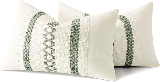 MIULEE Set of 2 Sage Green Boho Decorative Lumbar Pillow Covers 12x20 Inch - Image 8