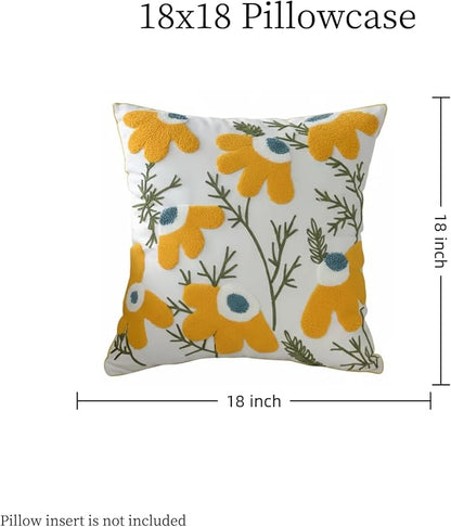 18x18 Embroidered Throw Pillow Covers Set – Yellow Daisy Cotton Decorative - Image 8