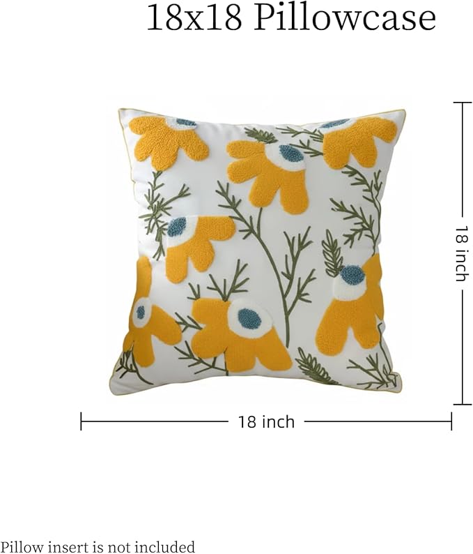 18x18 Embroidered Throw Pillow Cover – Yellow Daisy Cotton Decorative Cushion - Image 8