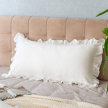 Pillow Shams Set of 2 Pure Cotton Champray Ruffled Edge, Thick and Solid Washed - Image 6