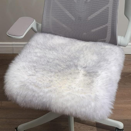 LLB Sheepskin Chair Cushion Non-Slip Back Square Genuine Fur Chair Cover Silky by LLB