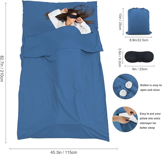 Sleeping Bag Liner, Travel Sheet & Adult Sleep Sack, Camping Sheets Travel - Image 2