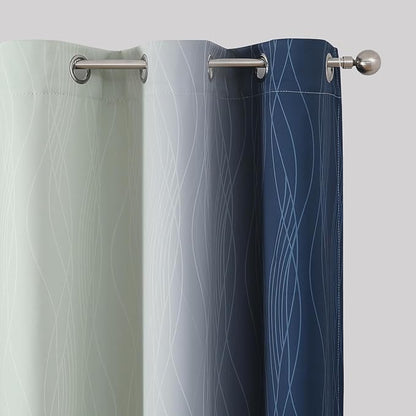 Estelar Textiler Navy Blue and Sage Green Blackout Curtains 54 Inches Long - Image 4