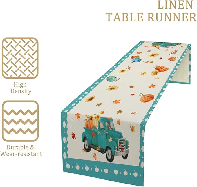 Thanksgiving Table Runner, Pumpkin Linen Farmhouse Table Runners, Kitchen - Image 4
